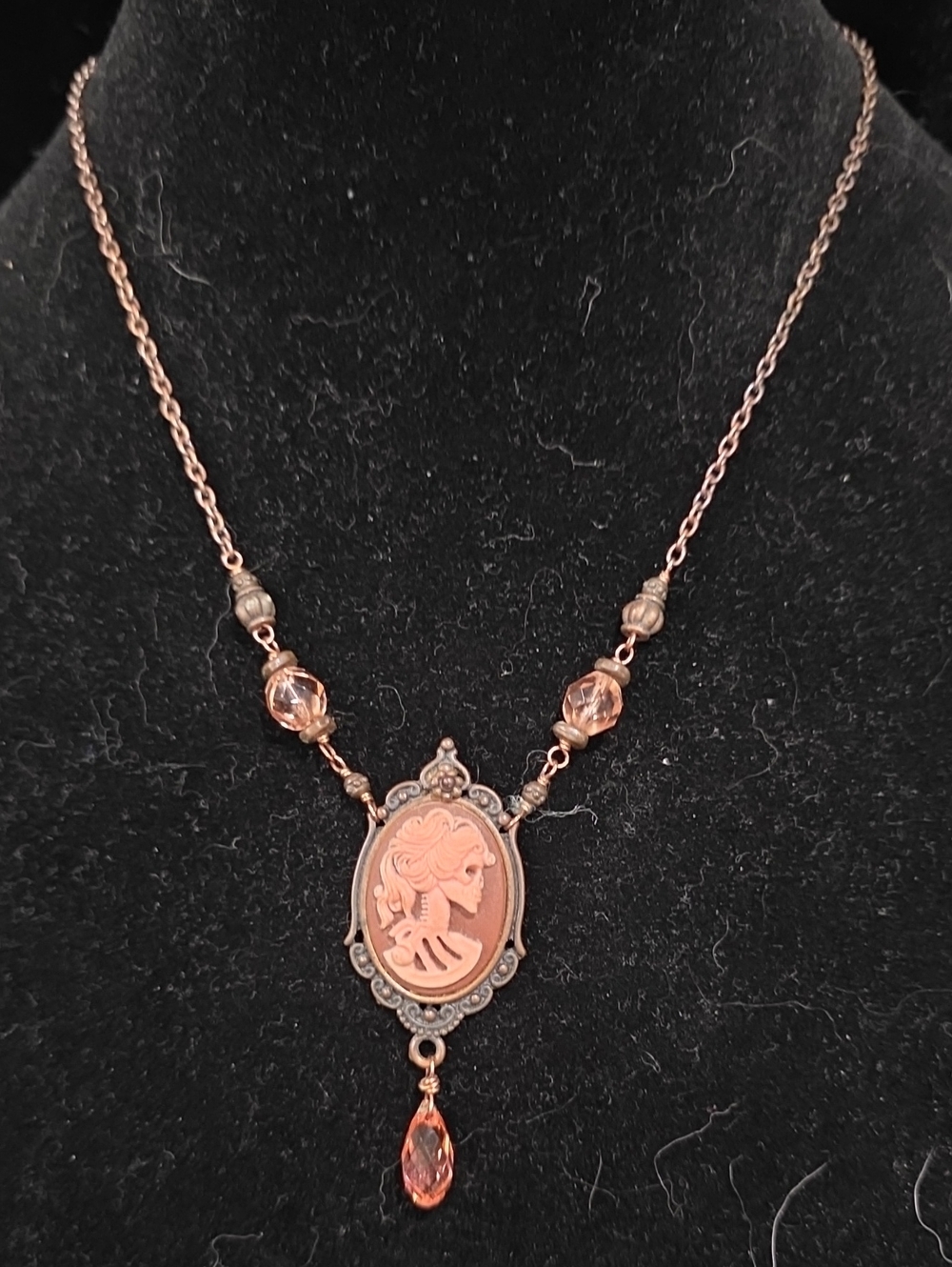 Gothic Rose Gold Skeleton Cameo Pendant Necklace - Women Jewelry